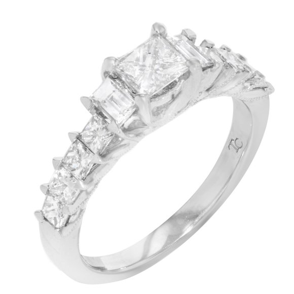 Rachel Koen Princess Baguette Cut Diamond Ring 18K White Gold 1.25Cttw Size 7 - Picture 3 of 4